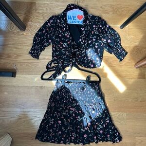 GANNI 2 Piece Floral Black Wrap Top and Skirt Set EUC Women’s 34 (2)